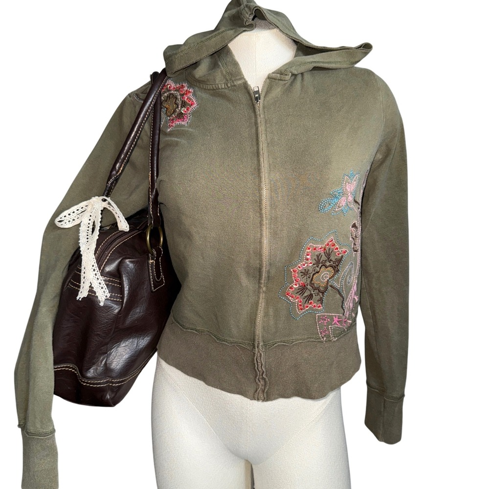 Y2K Embroidered Sequin Full Zip Hoodie Womens Large Pink Bratz 2000s‎ Grunge